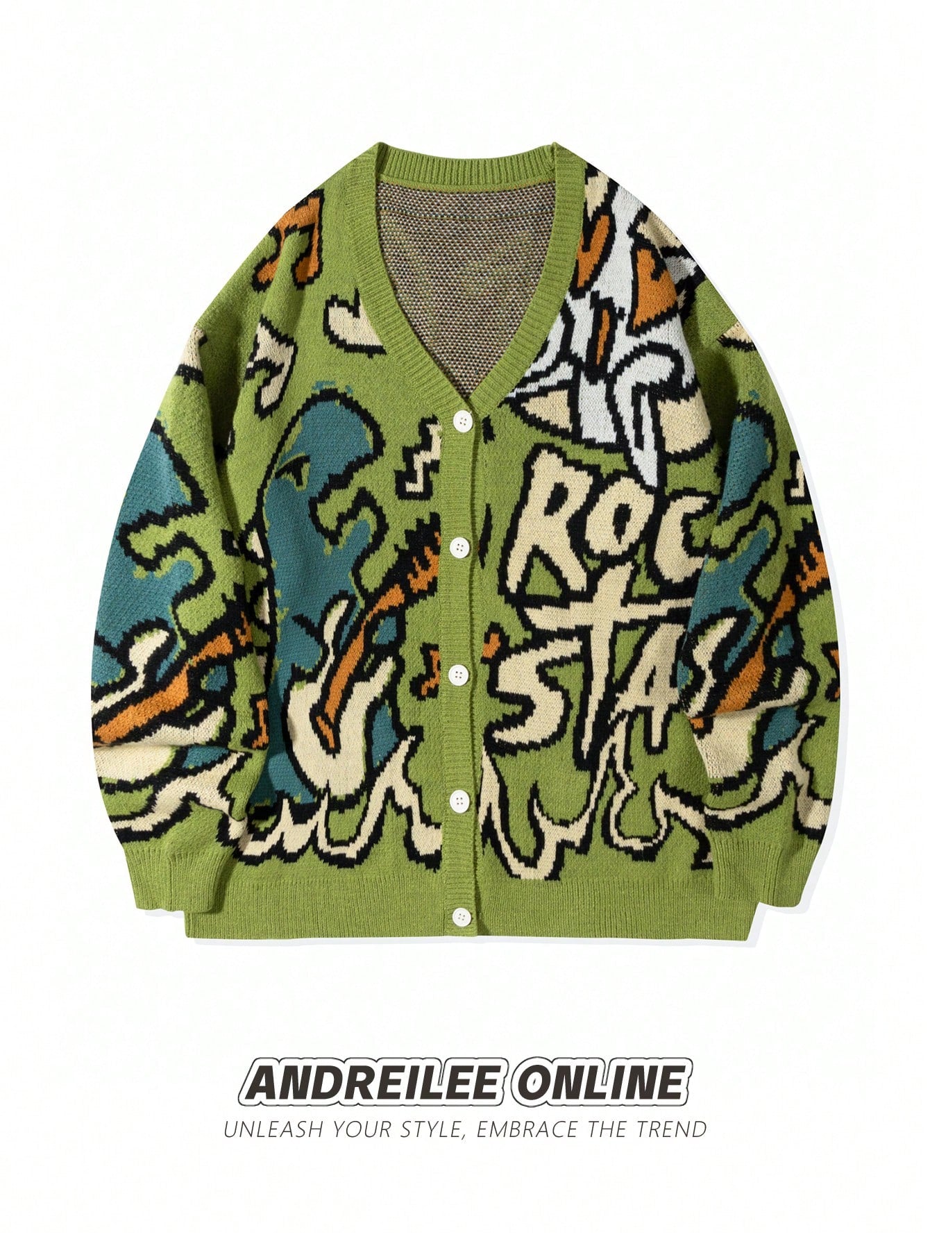 ANDREILEE LETTER DINOSAUR CARTOON PATTERN SWEATER