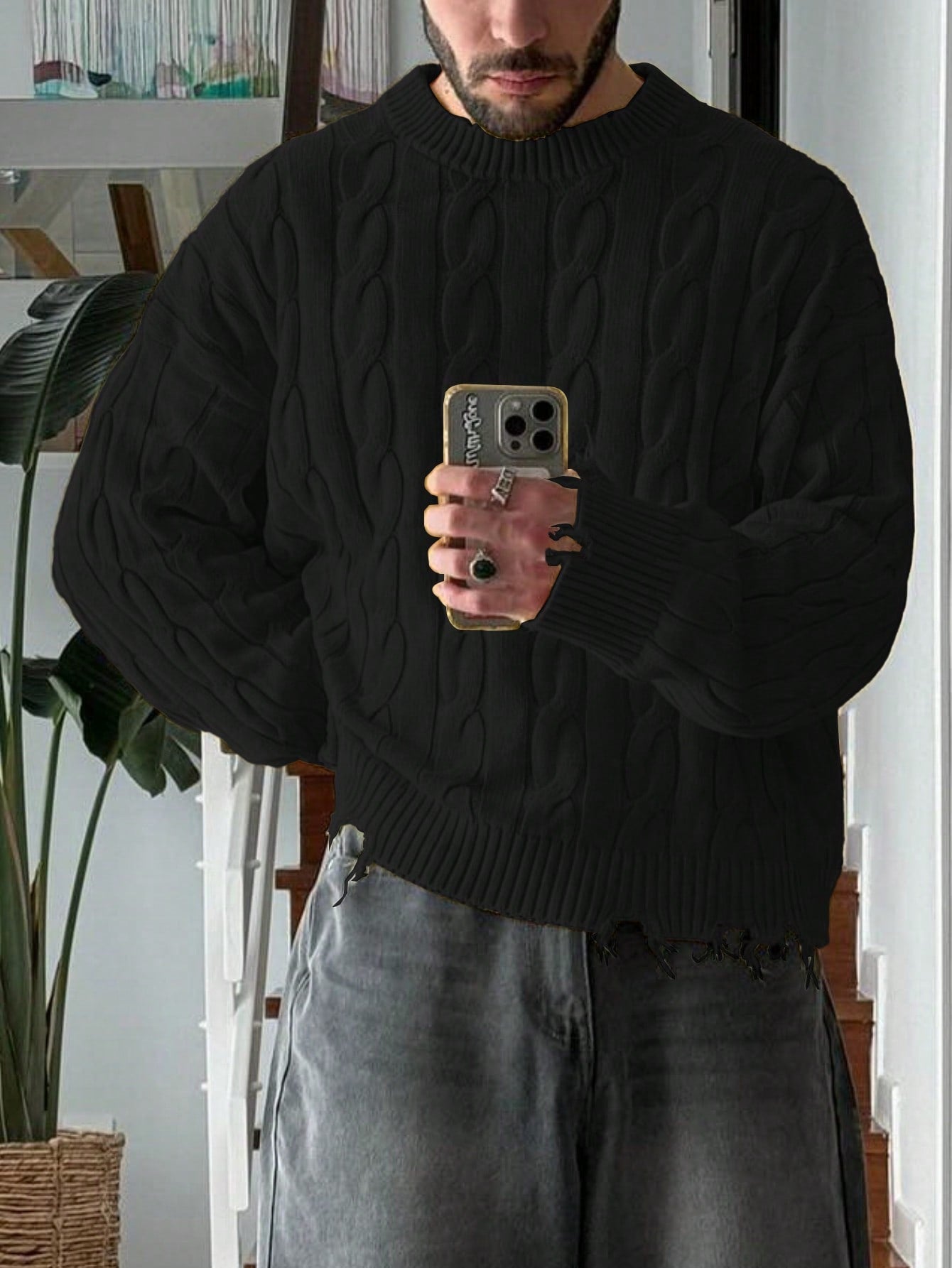 ANDREILEE BROKEN HOLE TASSEL FRIED DOUGH TWISTS SWEATER