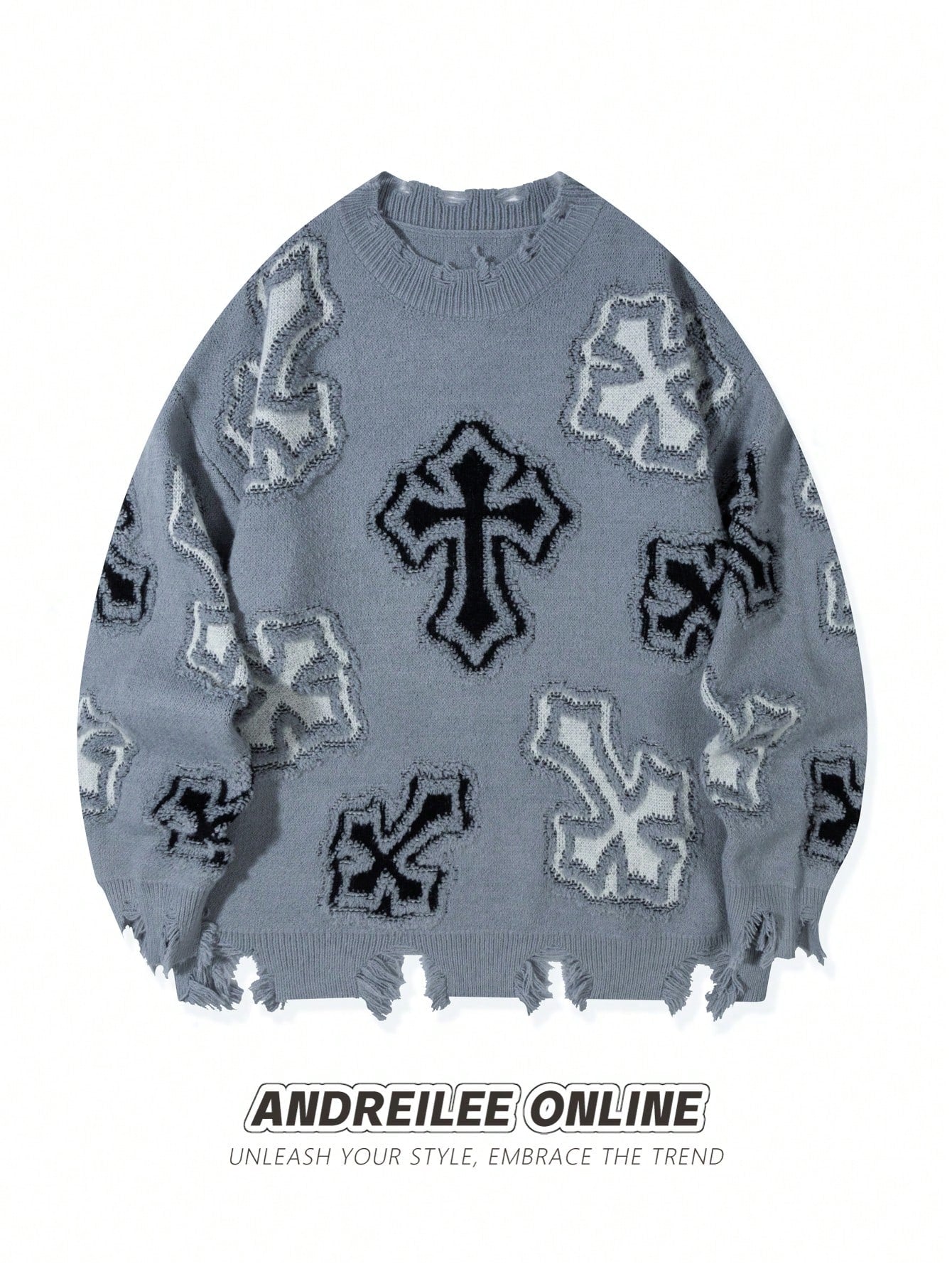 ANDREILEE CROSS JACQUARD CASUAL SWEATER