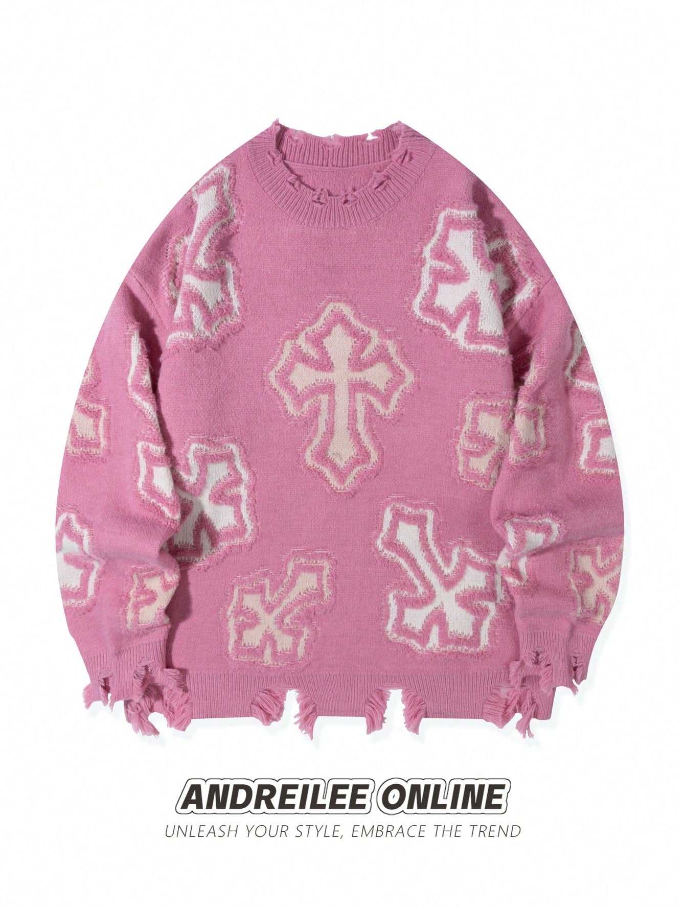 ANDREILEE CROSS JACQUARD CASUAL SWEATER