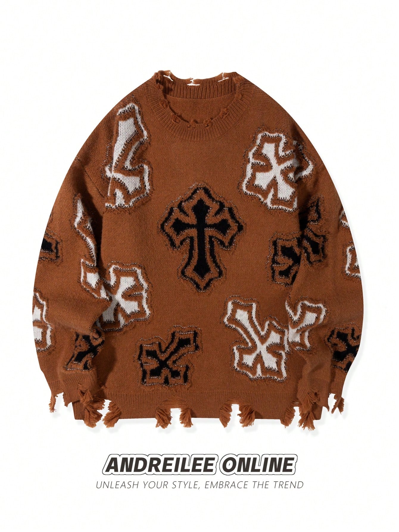 ANDREILEE CROSS JACQUARD CASUAL SWEATER