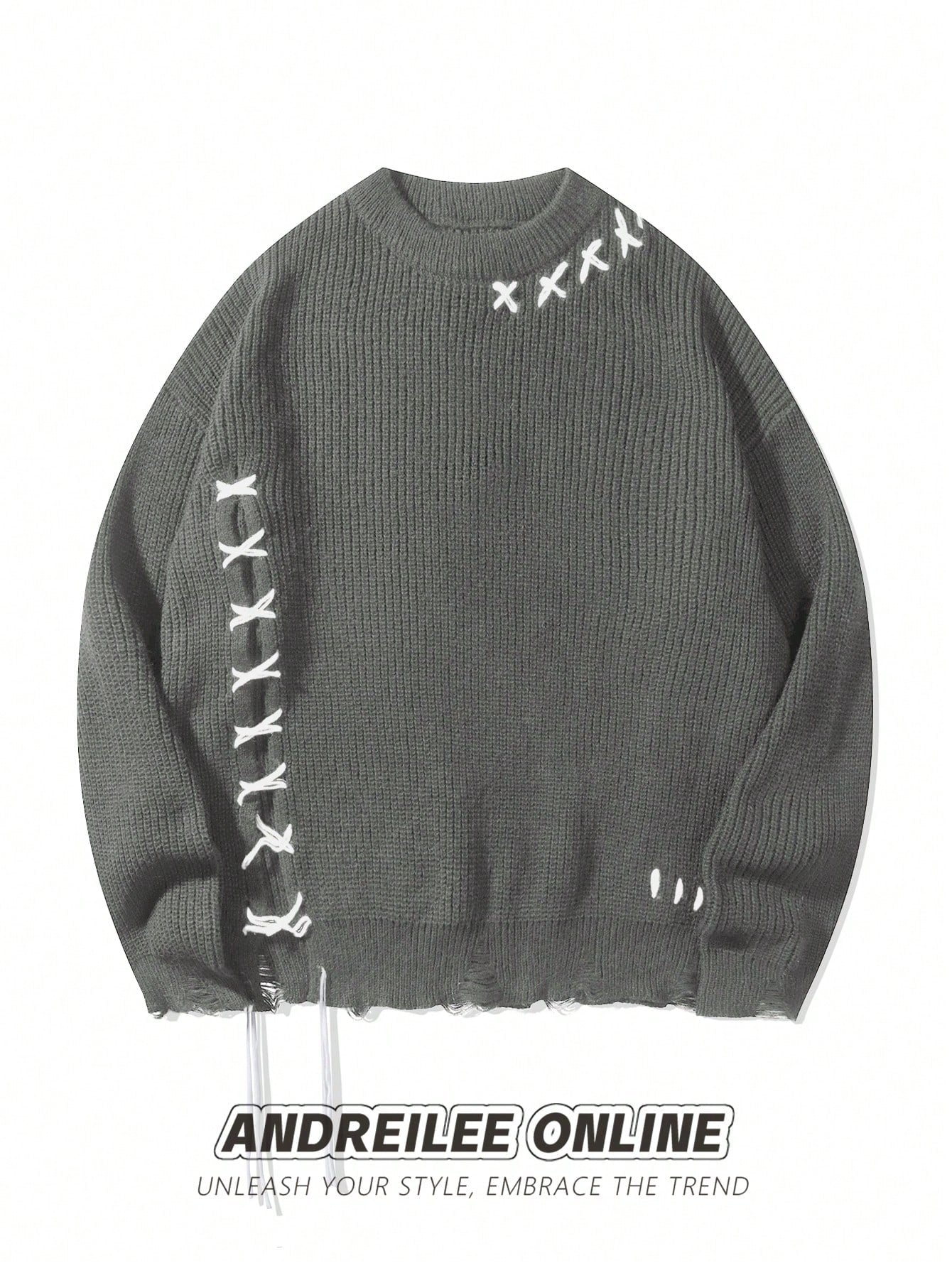 ANDREILEE THREAD TIE, TORN HOLE, TASSEL SWEATER