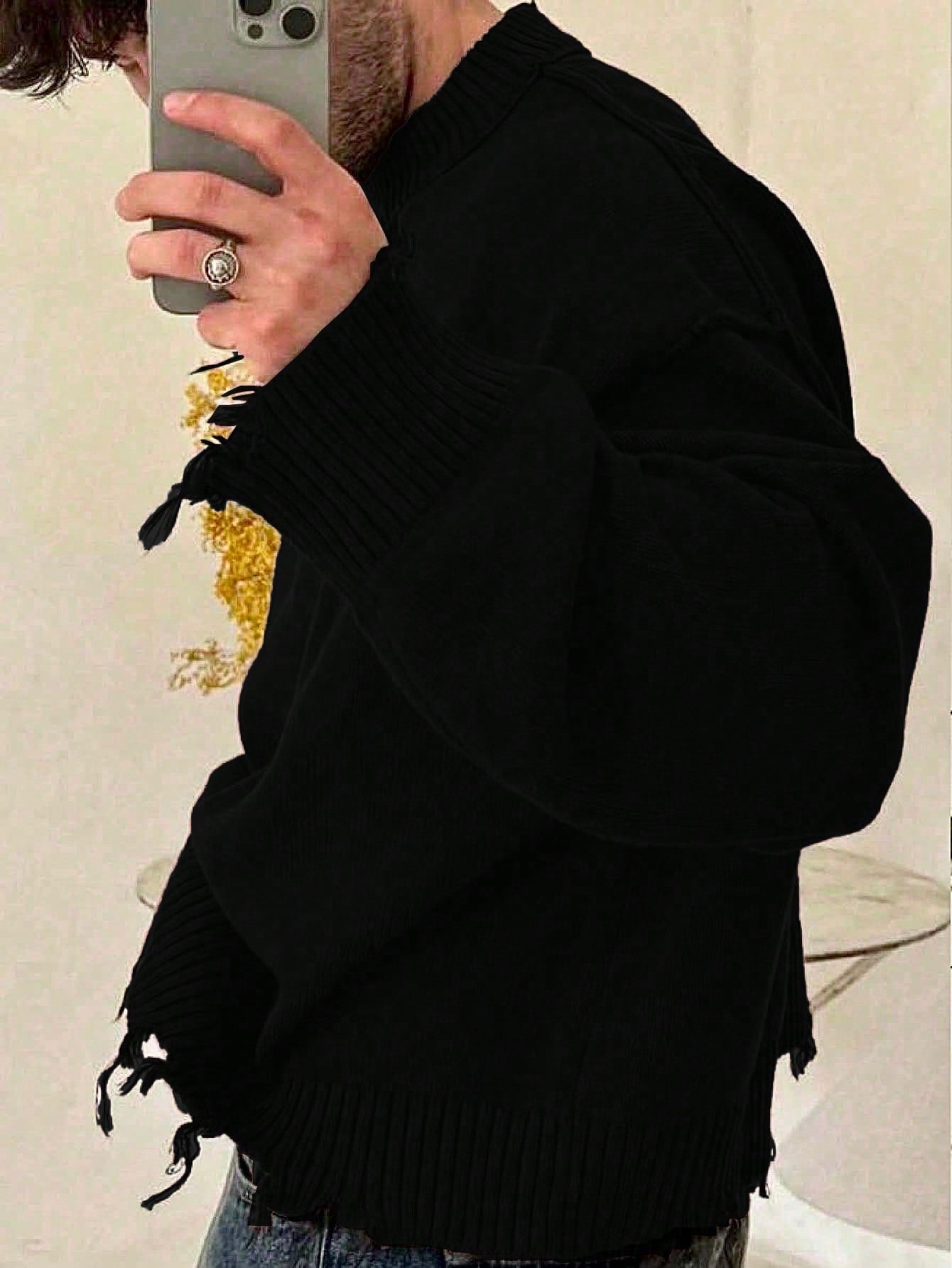 ANDREILEE STREET TASSEL RIPPED PULLOVER SWEATER