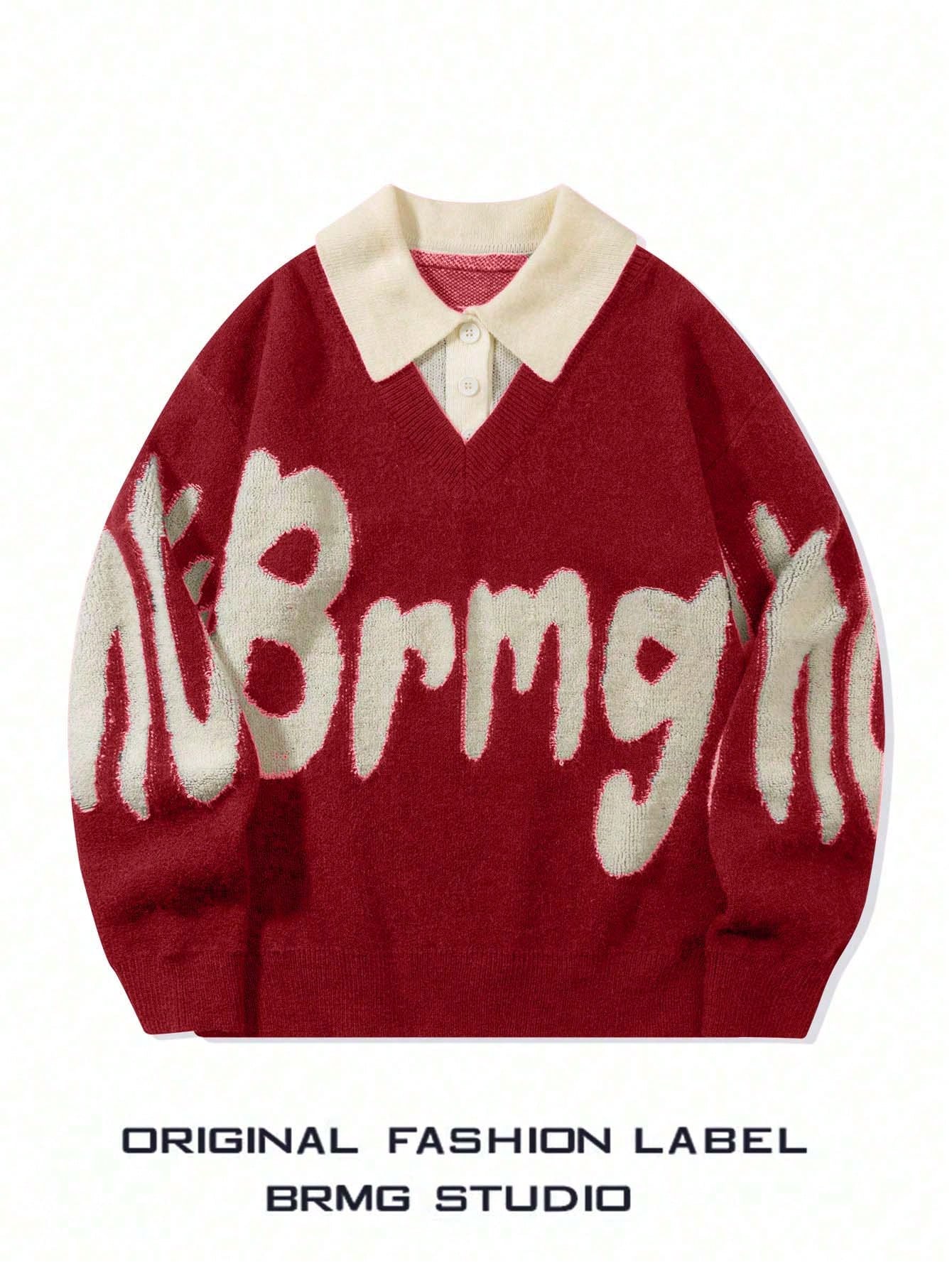 ANDREILEE SPLICING COLLAR SPORTS SWEATER