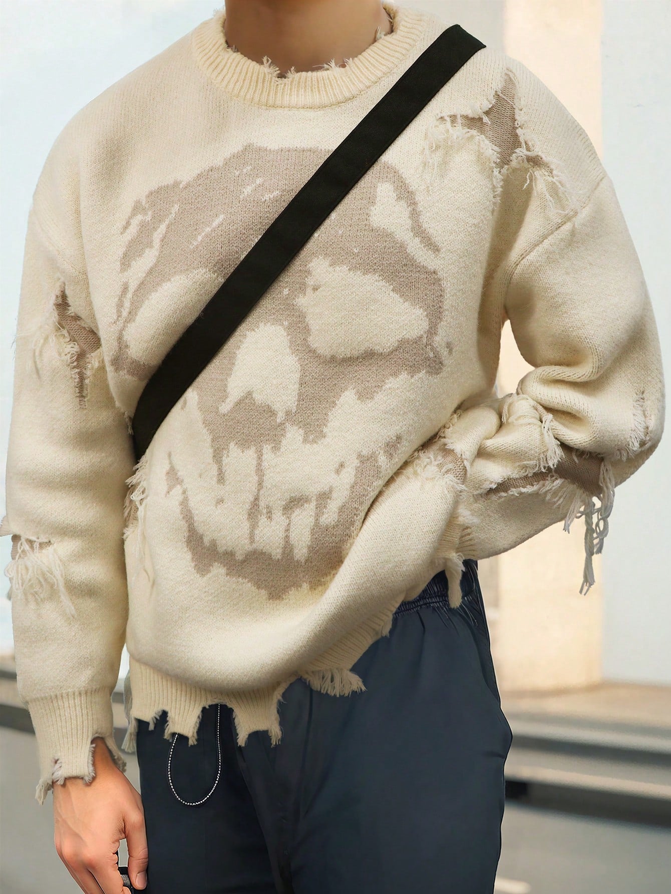 ANDREILEE SKELETON TREND RIPPED TASSEL SWEATER