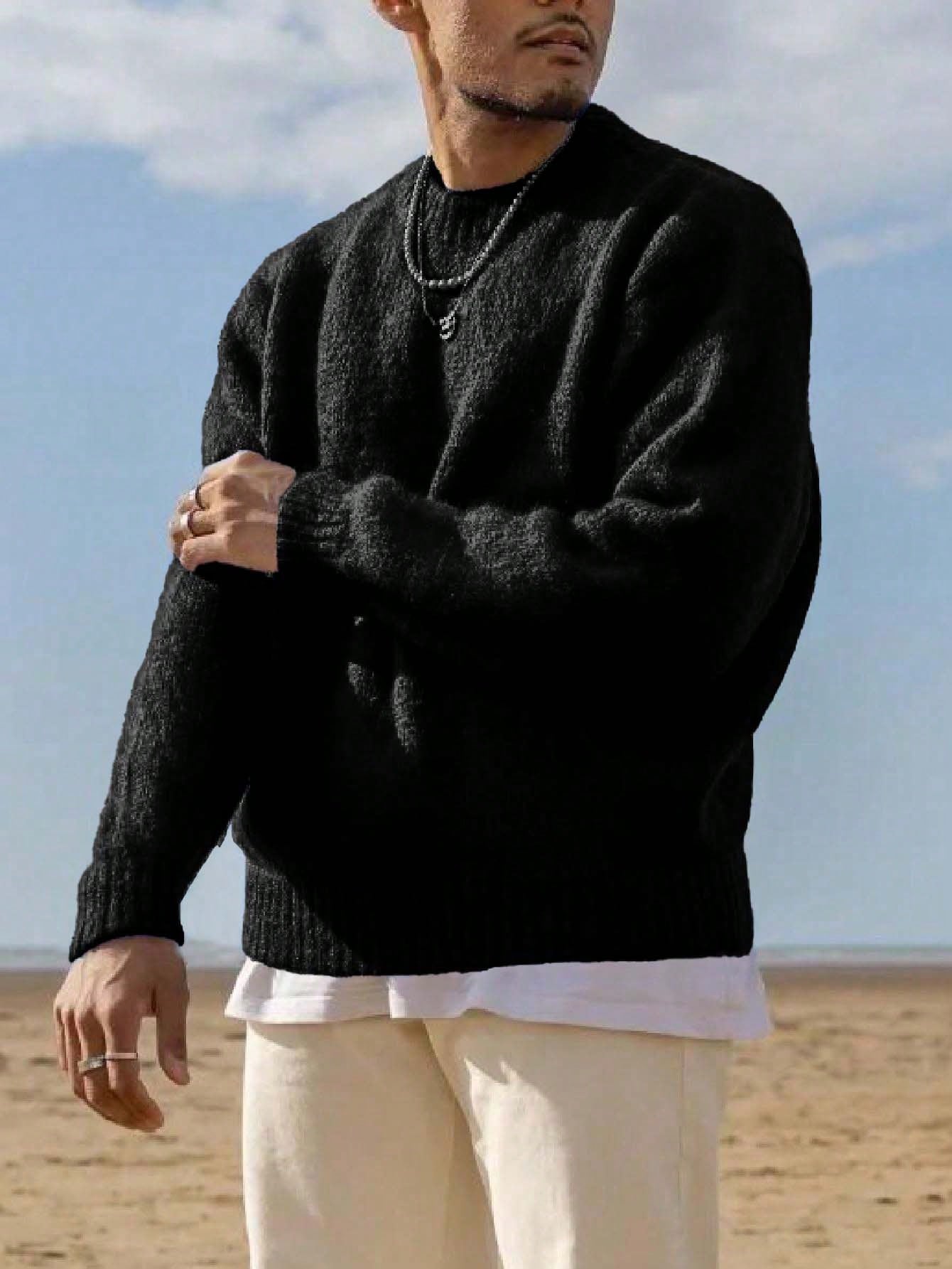 ANDREILEE LAZY TRENDY SOLID COLOR SWEATER