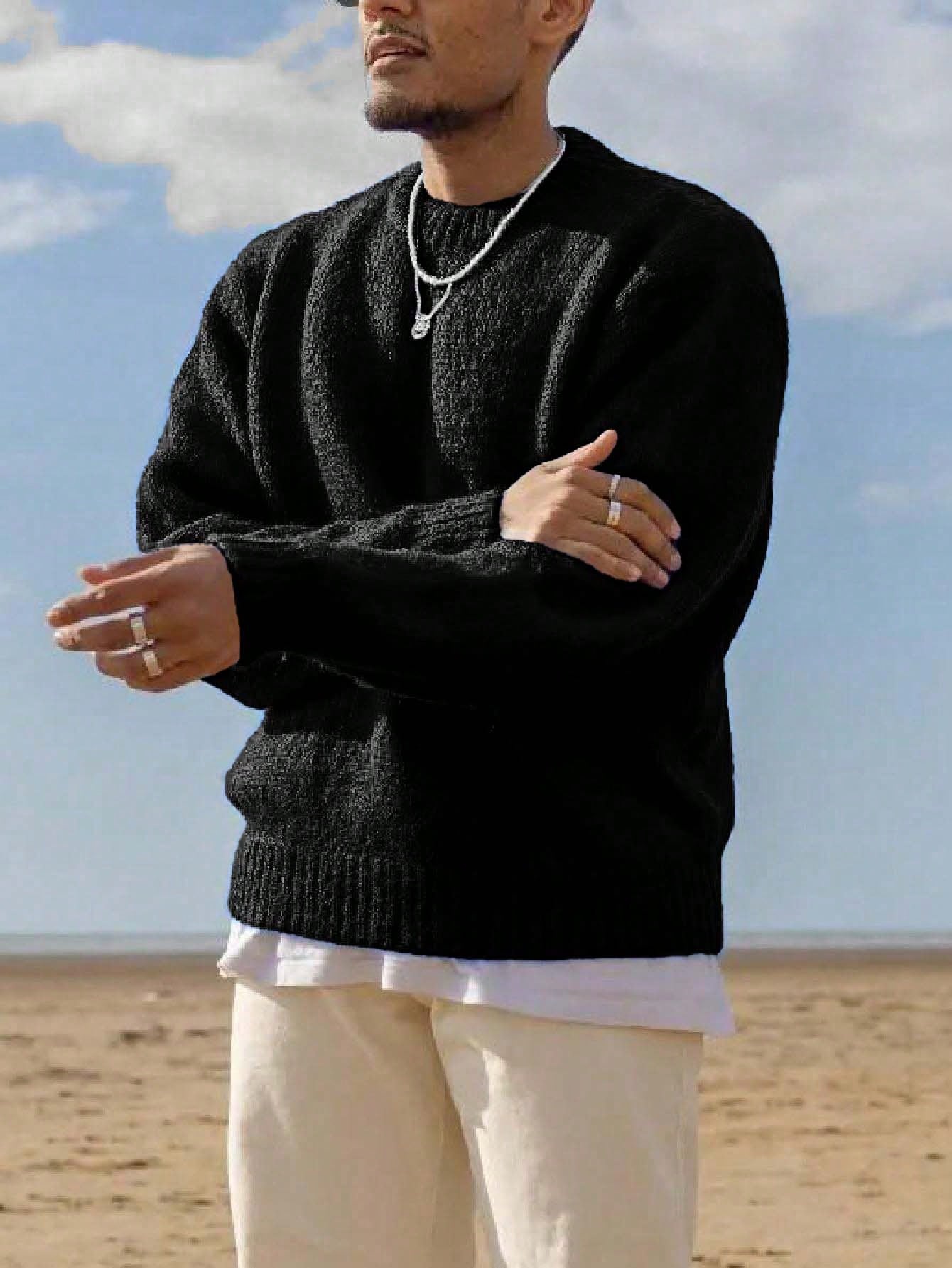ANDREILEE LAZY TRENDY SOLID COLOR SWEATER