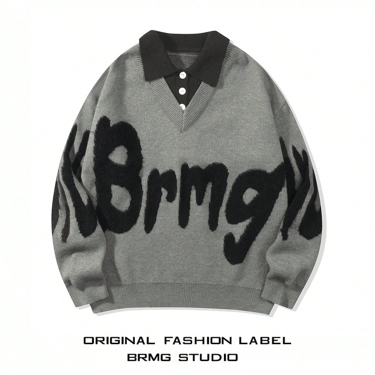 ANDREILEE SPLICING COLLAR SPORTS SWEATER