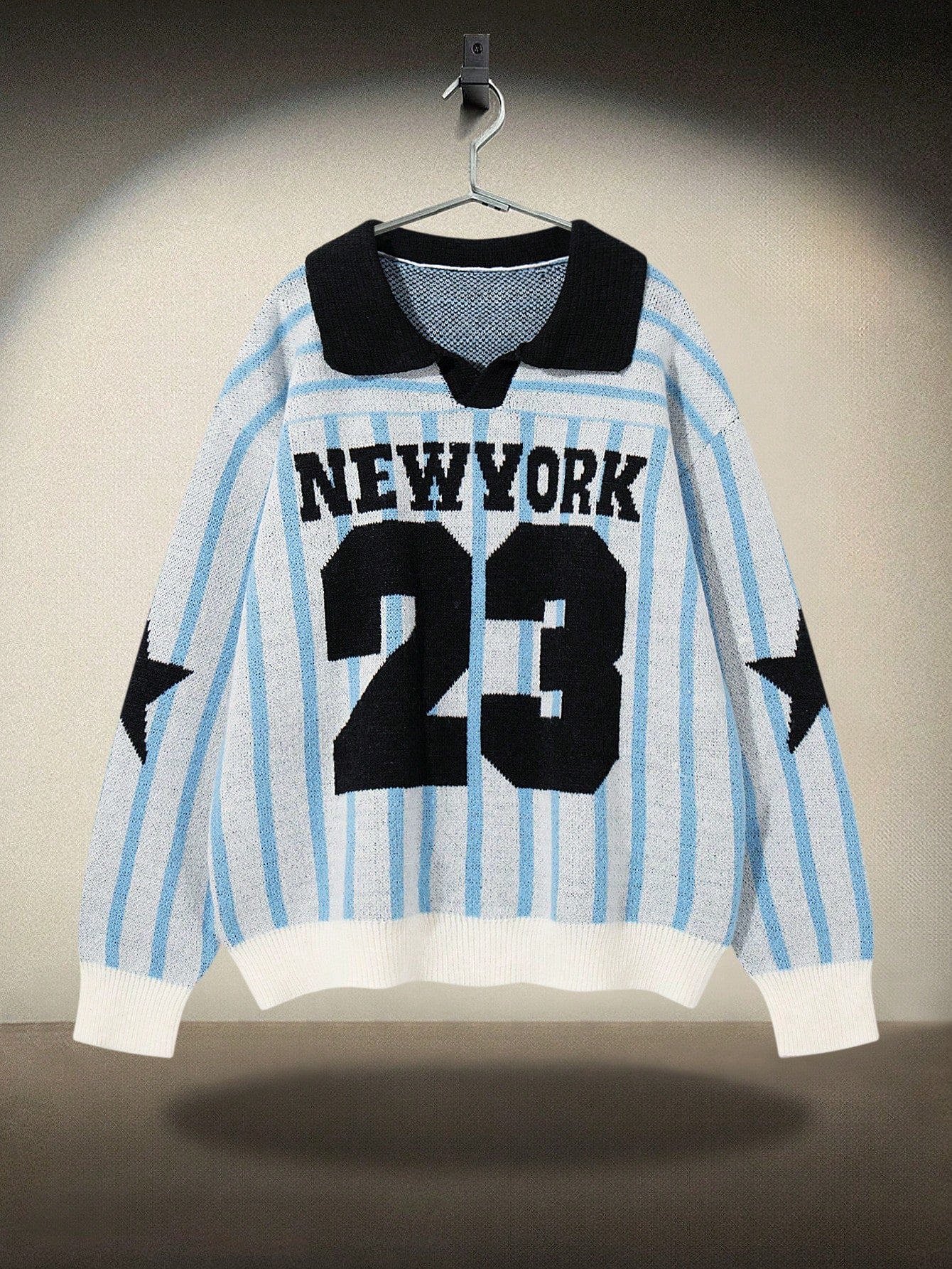 ANDREILEE STRIPED ALPHANUMERIC PULLOVER SWEATER