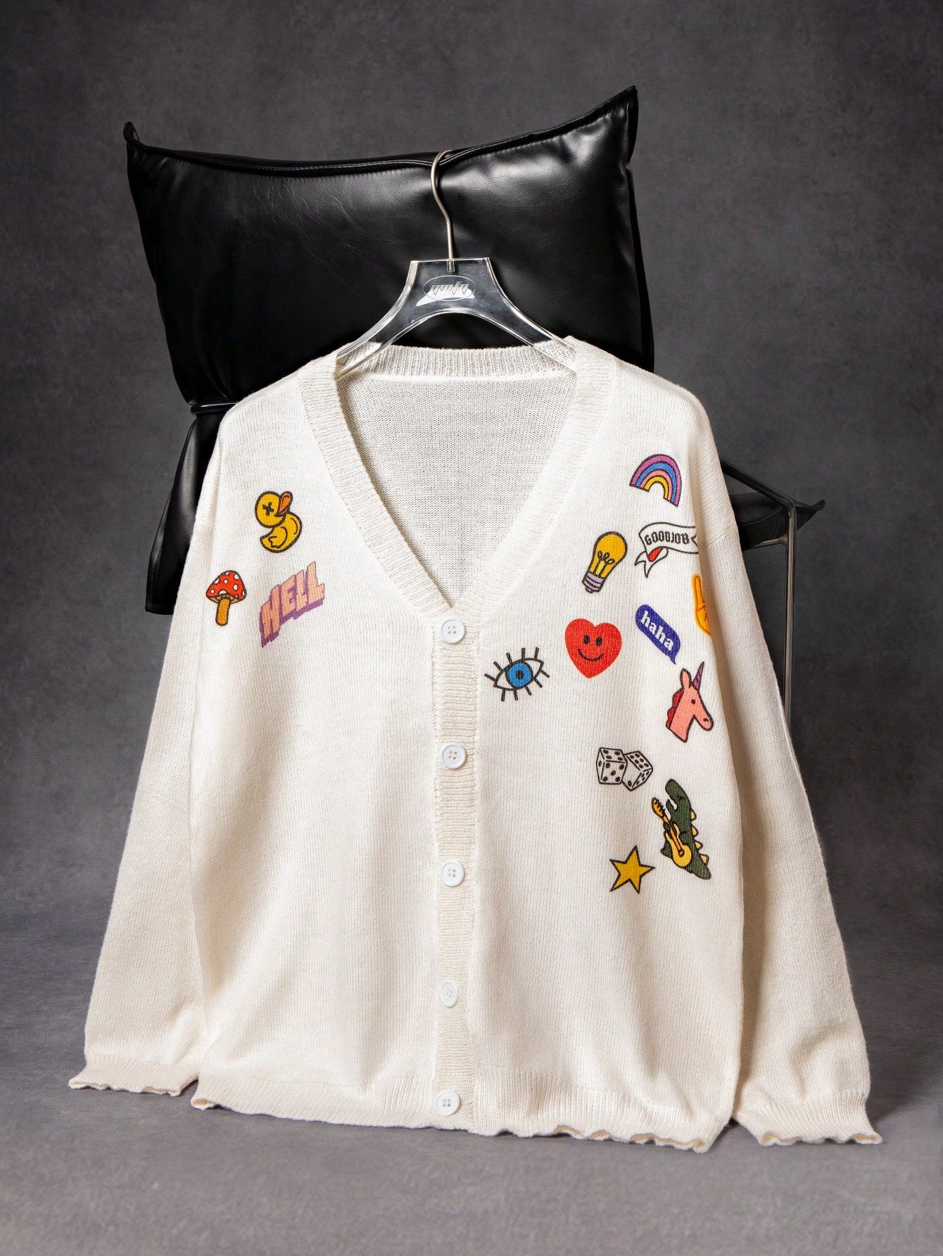 ANDREILEE CARTOON FUN PATTERN CARDIGAN SWEATER