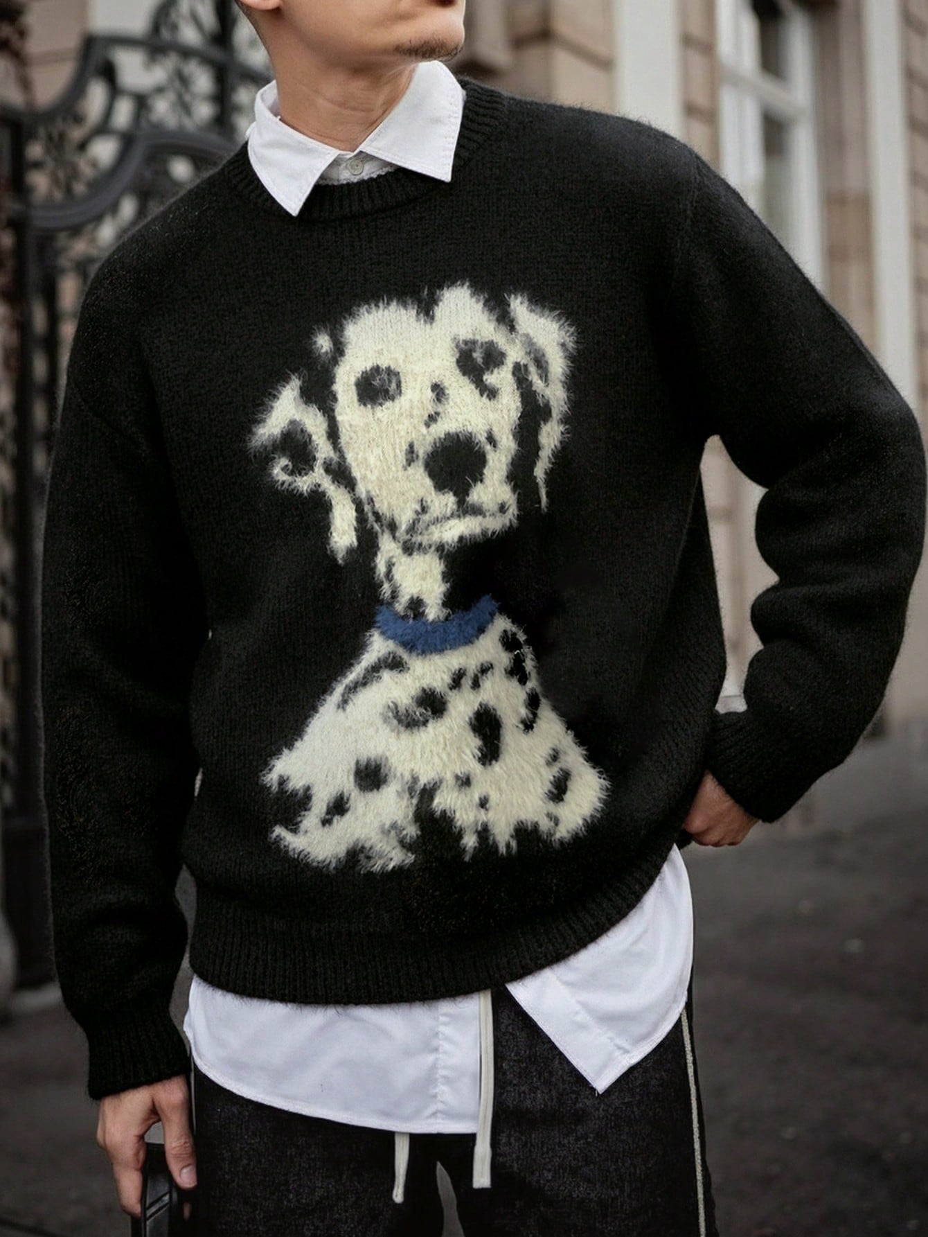 ANDREILEE SPOTTED DOG PATTERN PULLOVER SWEATER