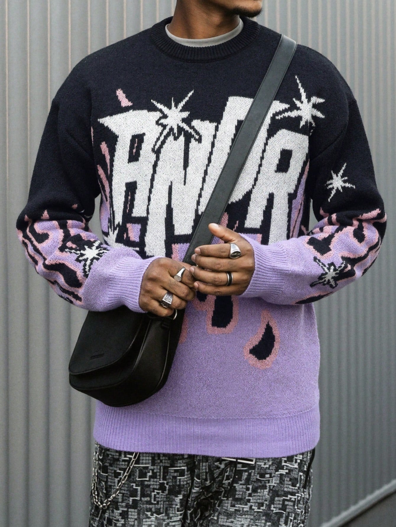 ANDREILEE ALPHABET CREW NECK PULLOVER SWEATER