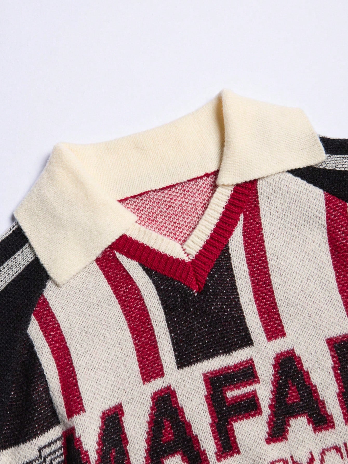 ANDREILEE STRIPED LETTER POLO COLLAR SWEATER