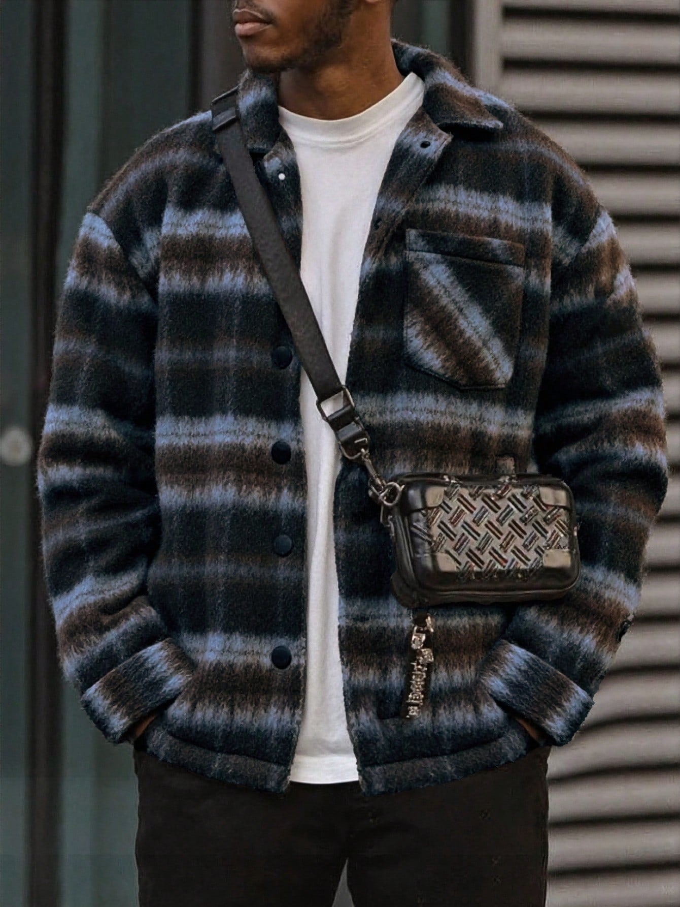 ANDREILEE COLOR-BLOCK PLAID PLUSH COAT