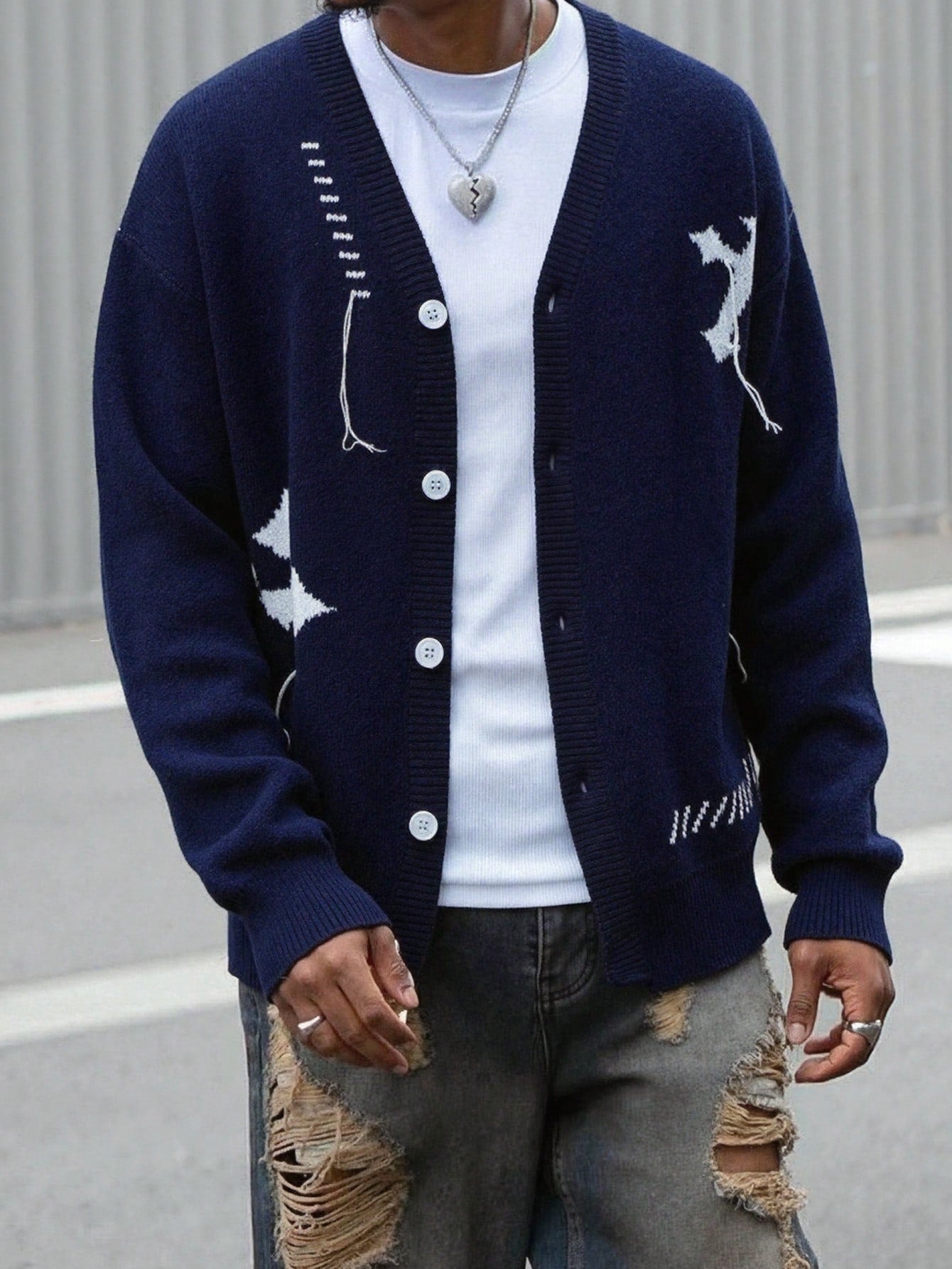 ANDREILEE CROSS PRINT CARDIGAN SWEATER