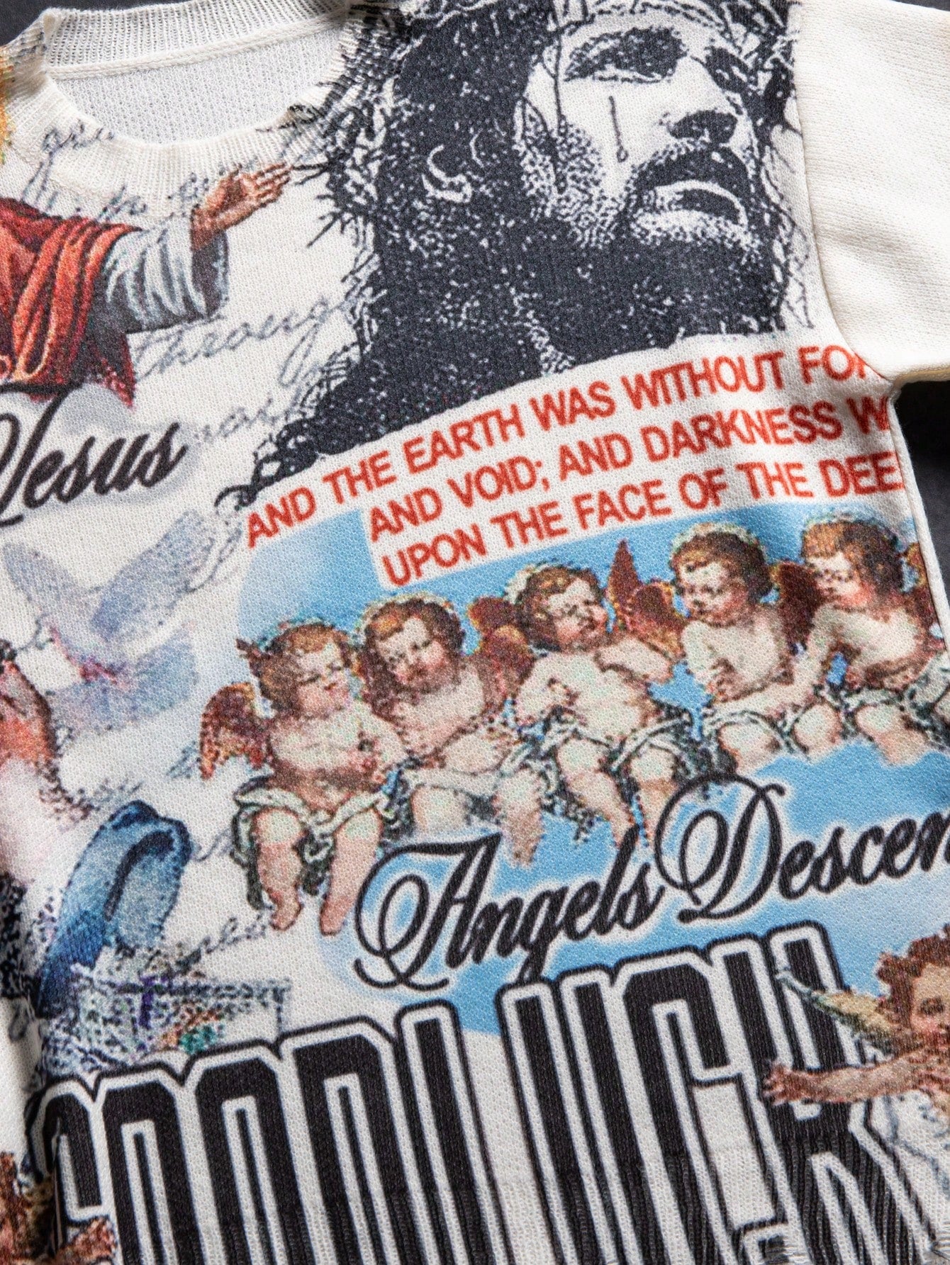 ANDREILEE RELIGIOUS CROSS PATTERN SWEATER