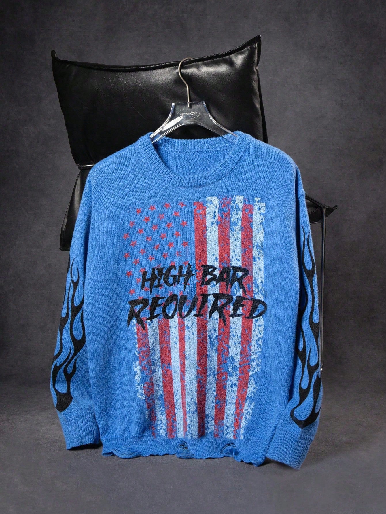 ANDREILEE LETTER PATCH RIPPED DETAILS PULLOVER SWEATER