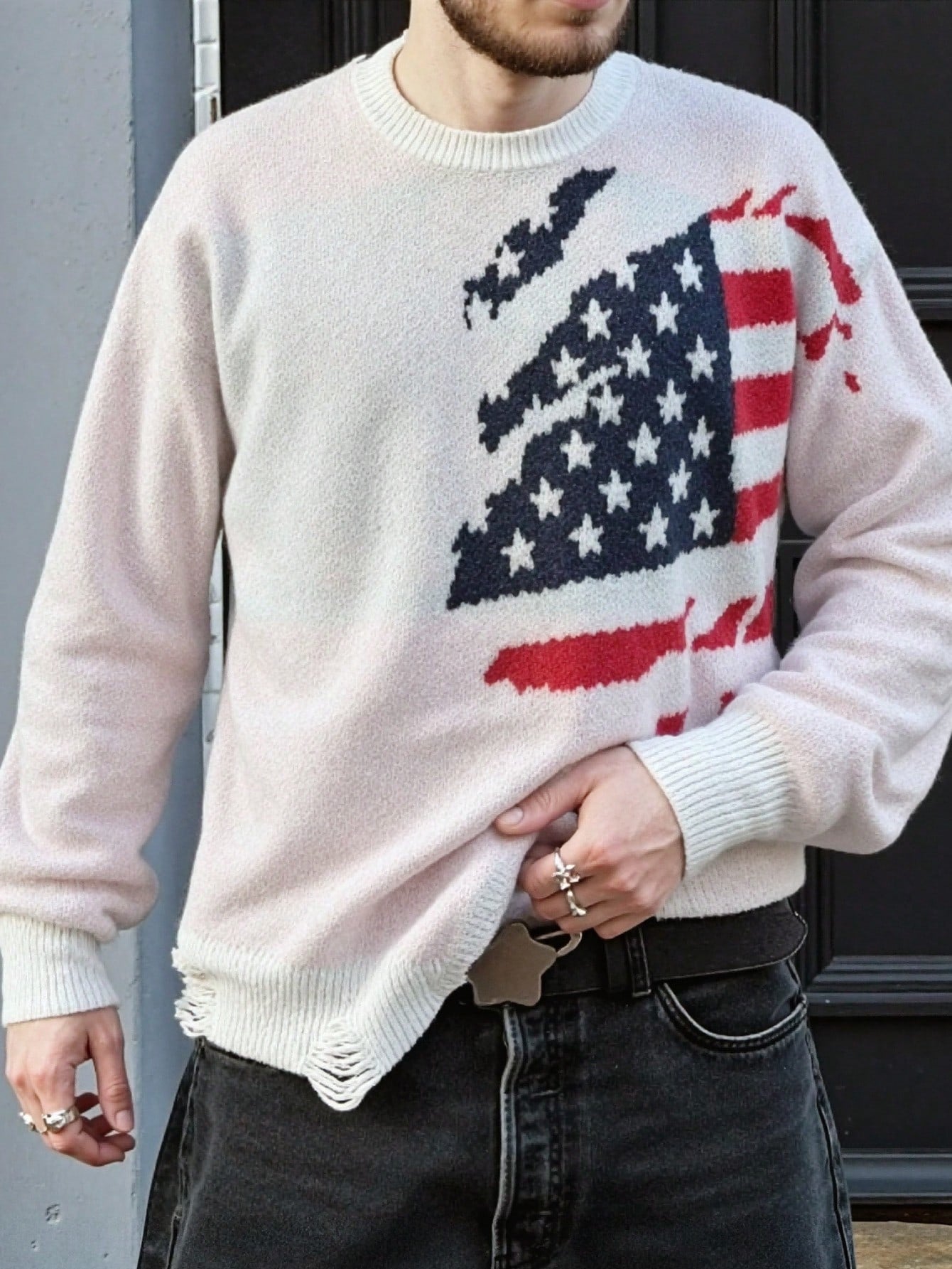 ANDREILEE  AMERICAN FLAG PRINT PULLOVER SWEATSHIRT