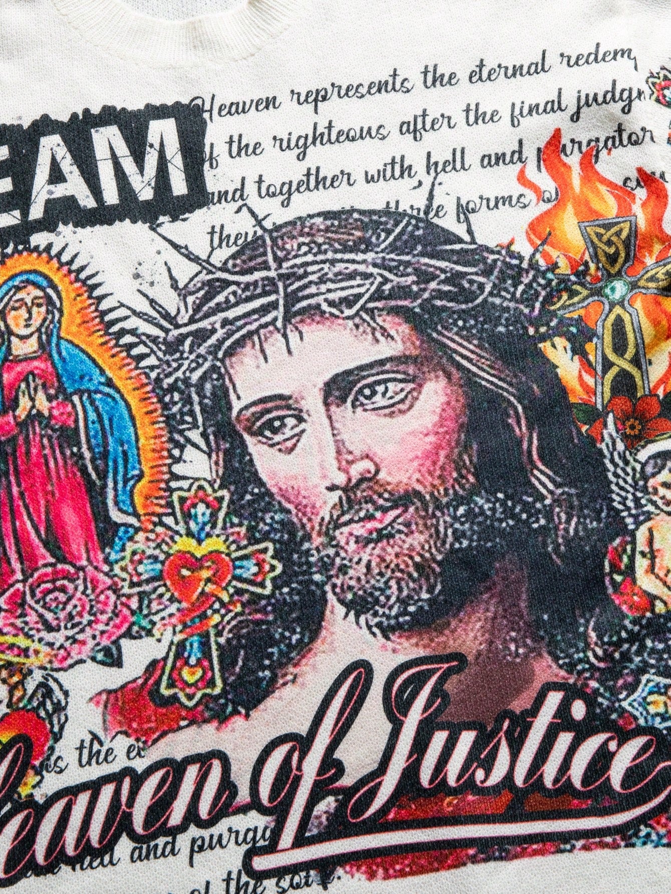 ANDREILEE RELIGIOUS FIGURE PATTERN PULLOVER SWEATER