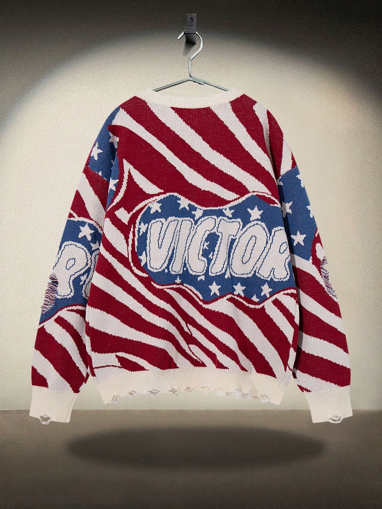 ANDREILEE RIPPED ENGLISH LETTER PULLOVER SWEATER