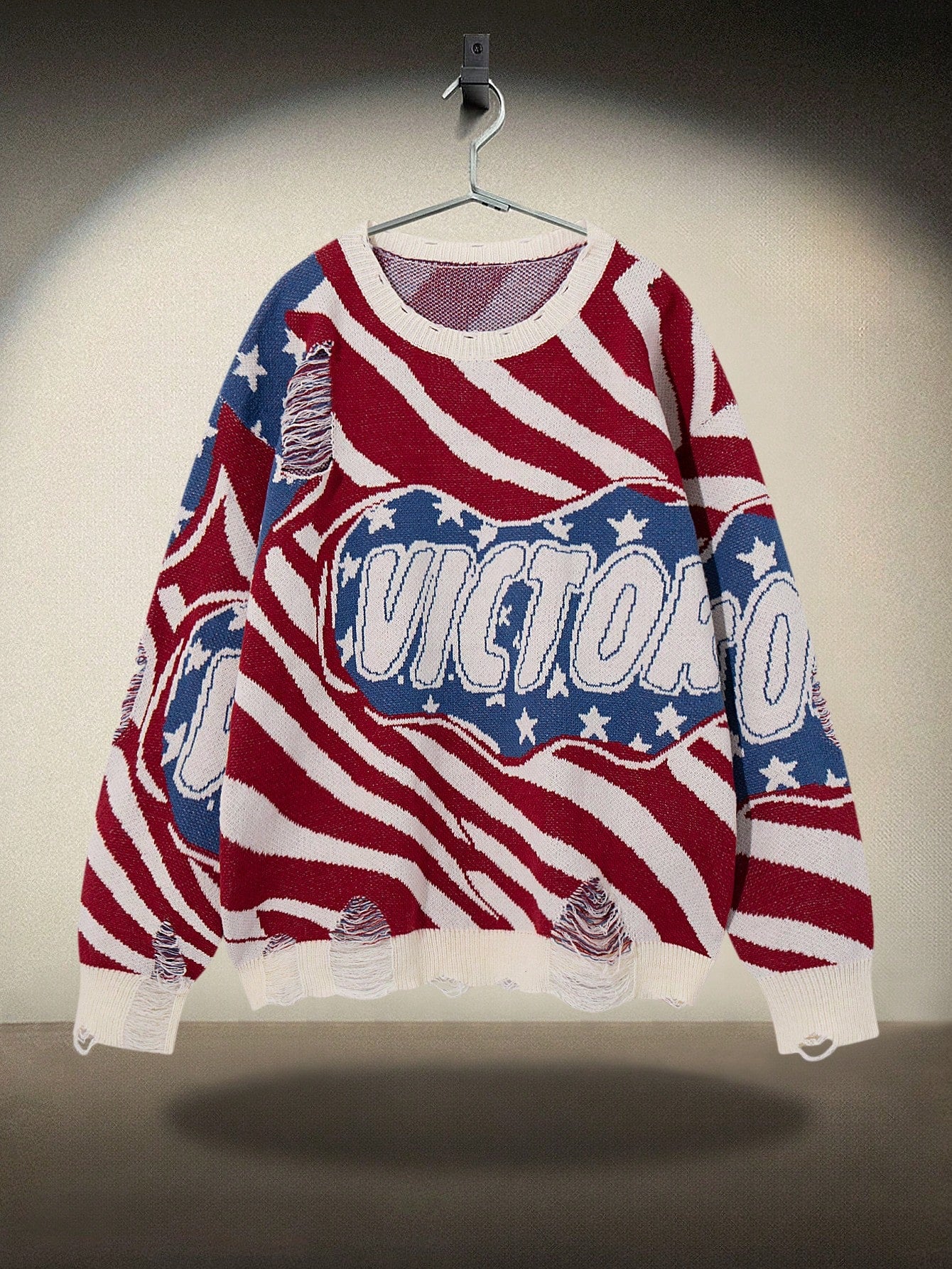 ANDREILEE RIPPED ENGLISH LETTER PULLOVER SWEATER