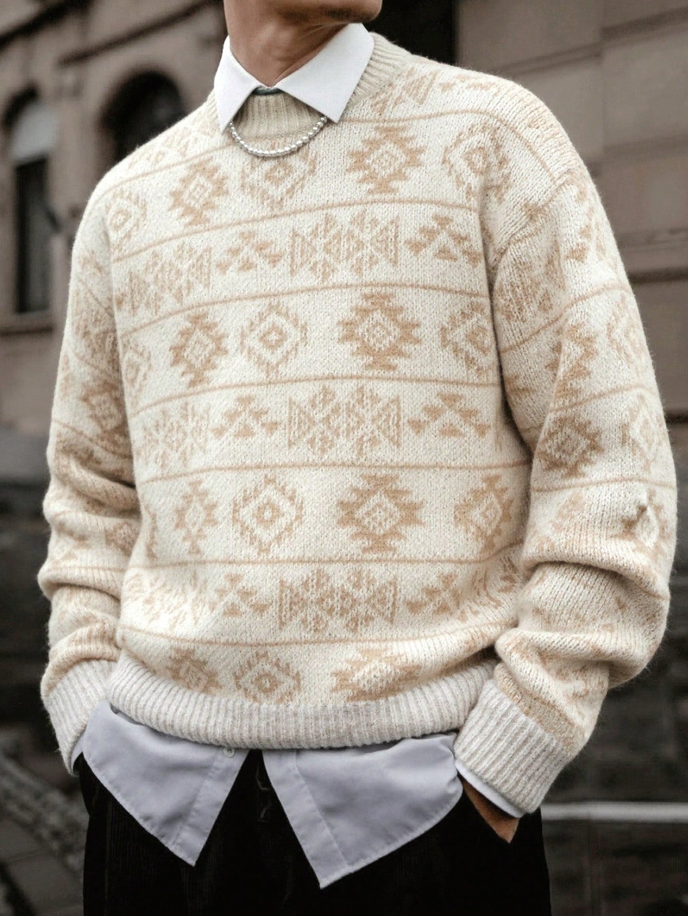 ANDREILEE PATTERNED SQUARE BLOCK PULLOBER SWEATER