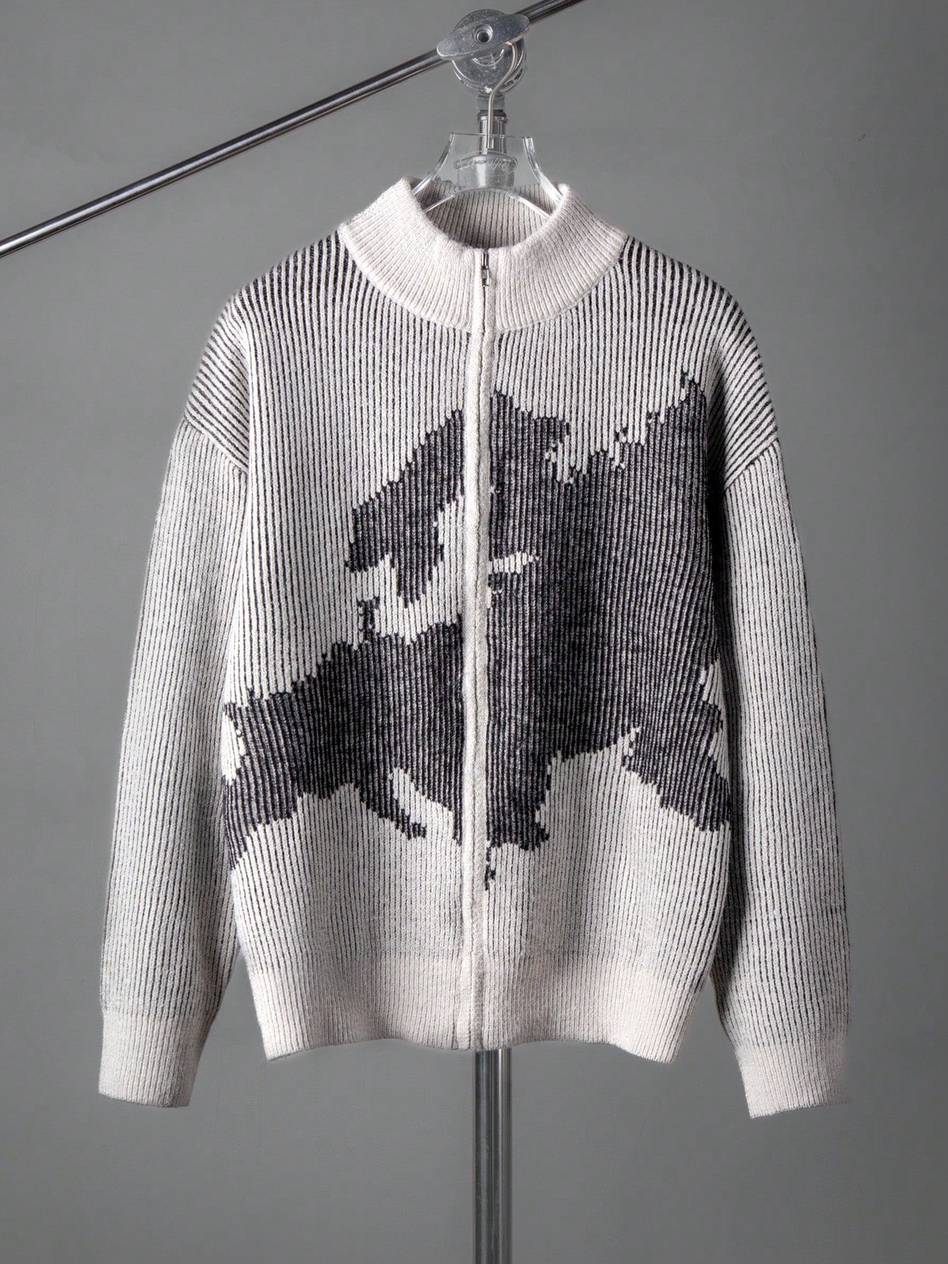 ANDREILEE RIBBED ABSTRACT MOCK NECK CARDIGANS