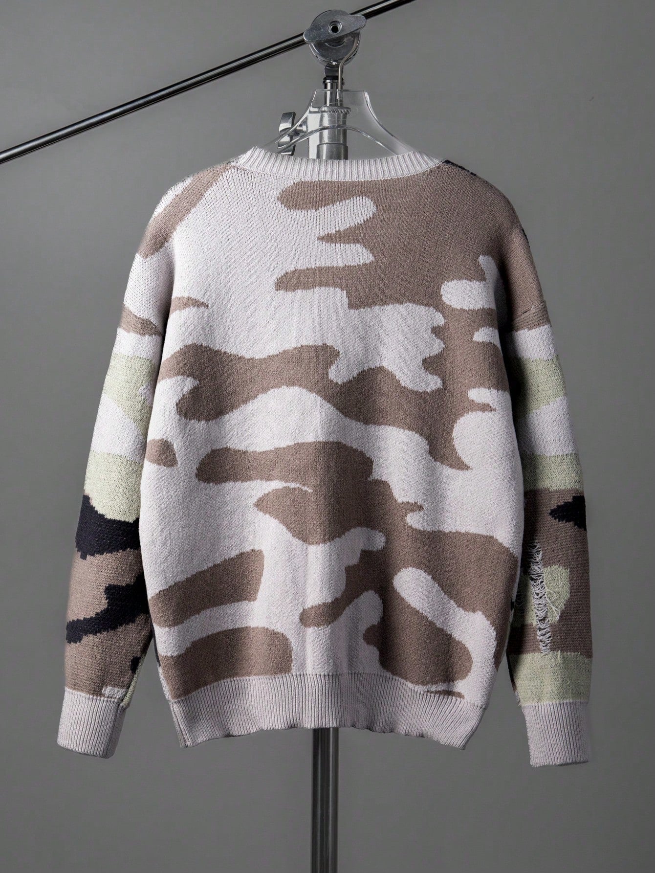 ANDREILEE CAMOUFLAGE RIPPED CARDIGAN SWEATER