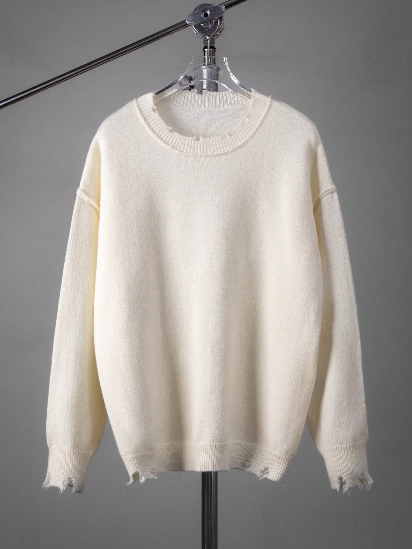 ANDREILEE FRINGED AND WORN-OUT PULLOVER SWEATER