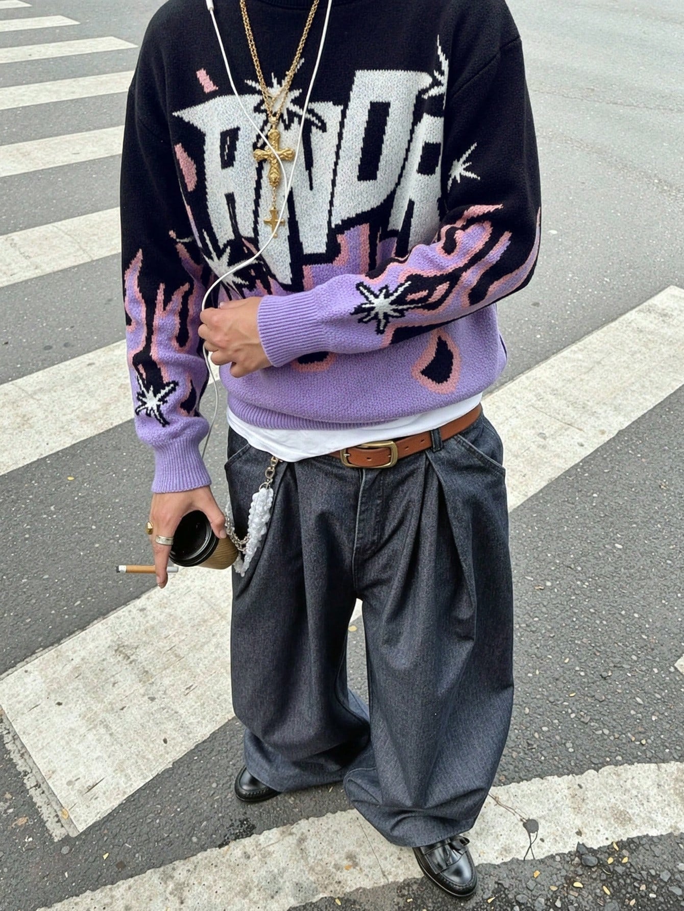 ANDREILEE ALPHABET CREW NECK PULLOVER SWEATER