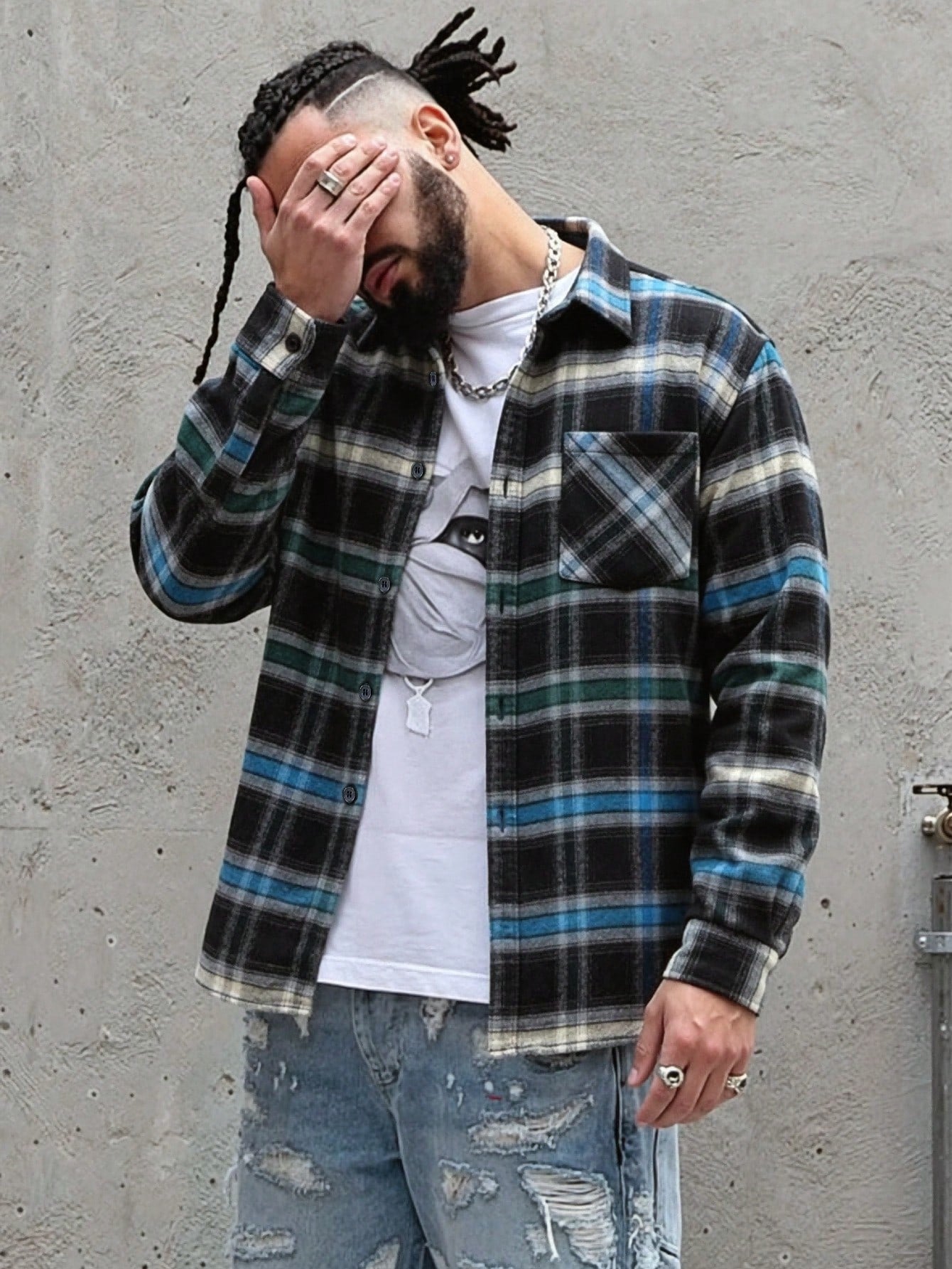 ANDREILEE GRADIENT COLOR-BLOCK PLAID SHIRT