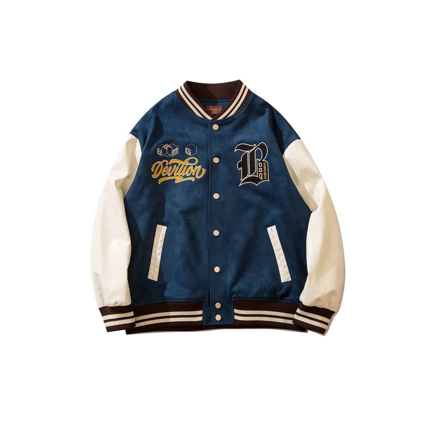Embroidered Color-Block Jacket: Casual Street Fashion
