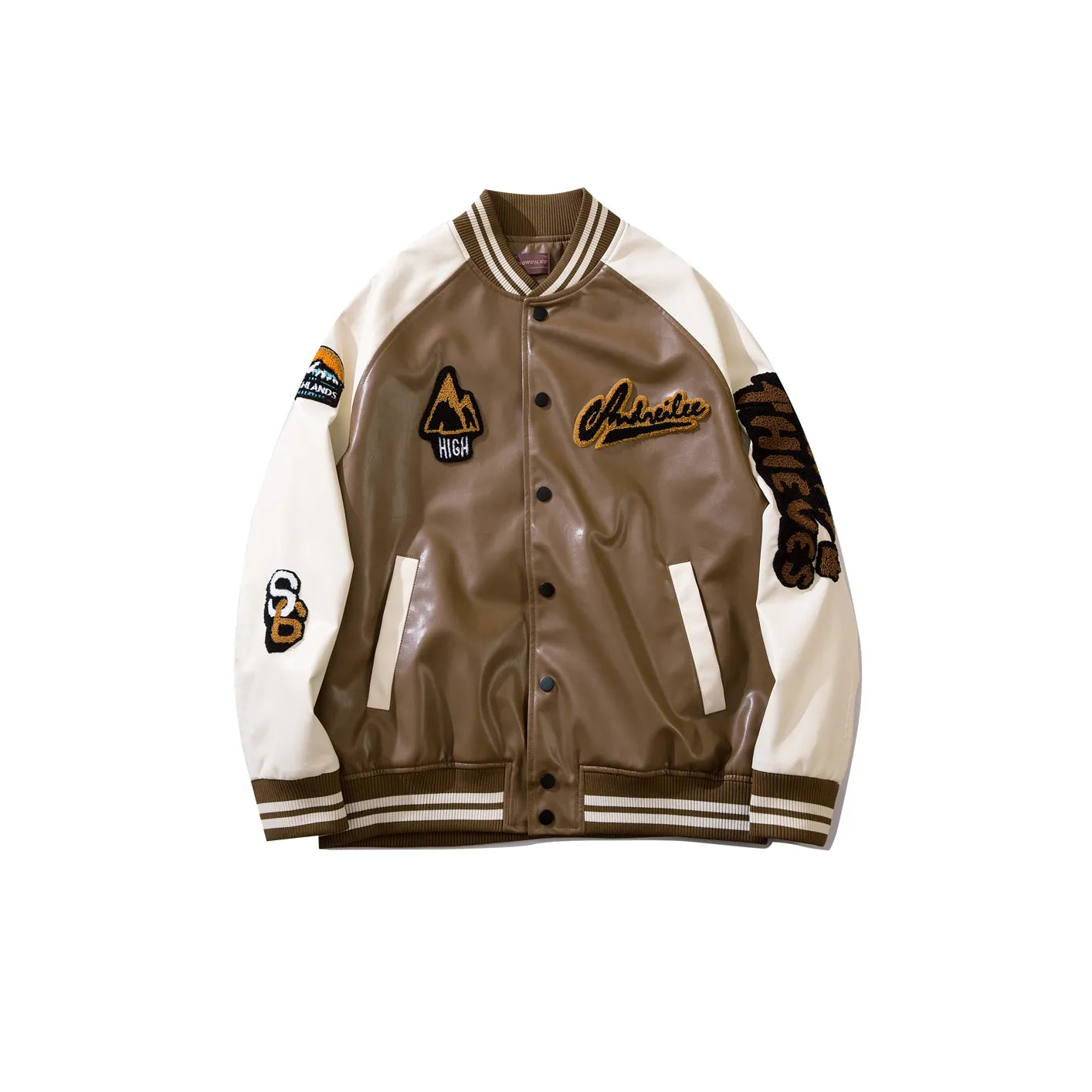 Embroidered PU Baseball Jacket: Casual Street