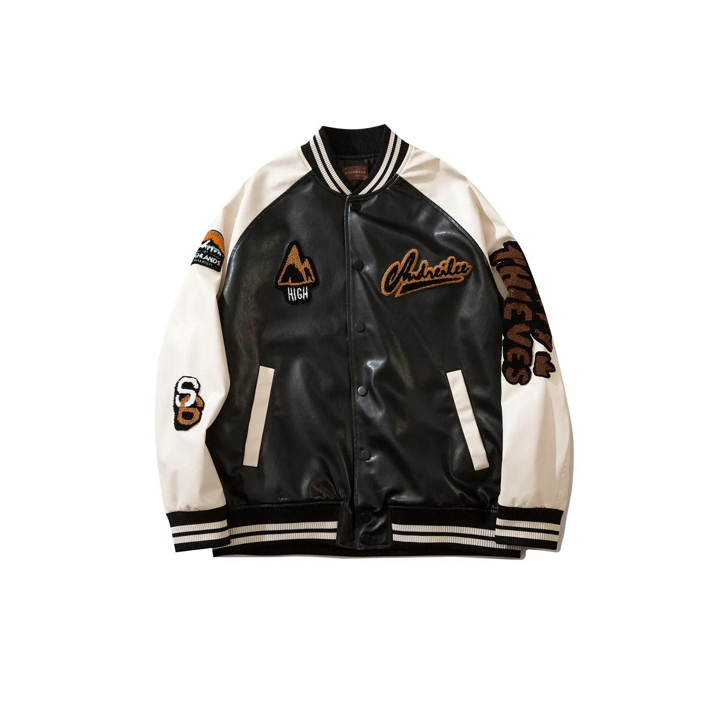 Embroidered PU Baseball Jacket: Casual Street