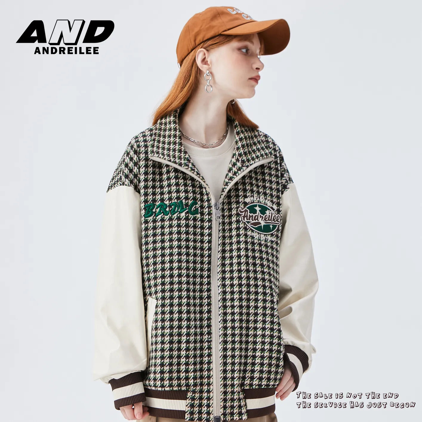 Houndstooth Baseball Jacket: Embroidered All-Match