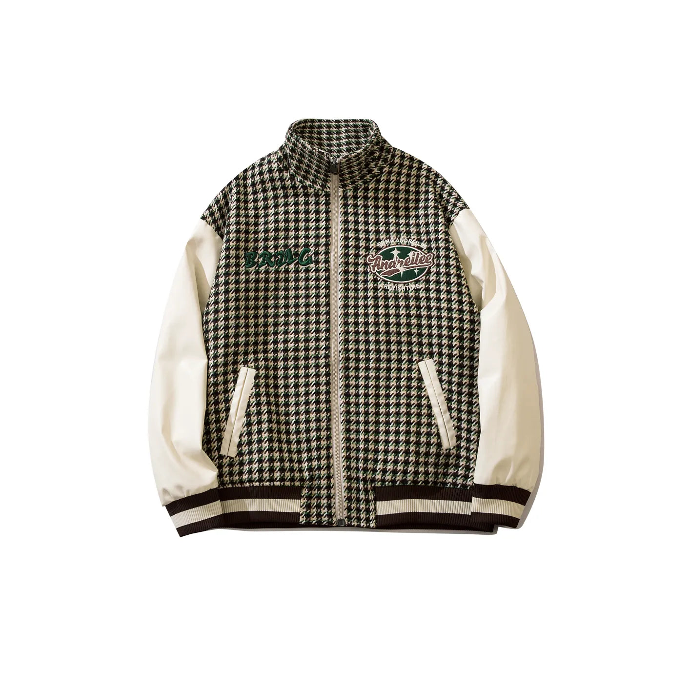 Houndstooth Baseball Jacket: Embroidered All-Match