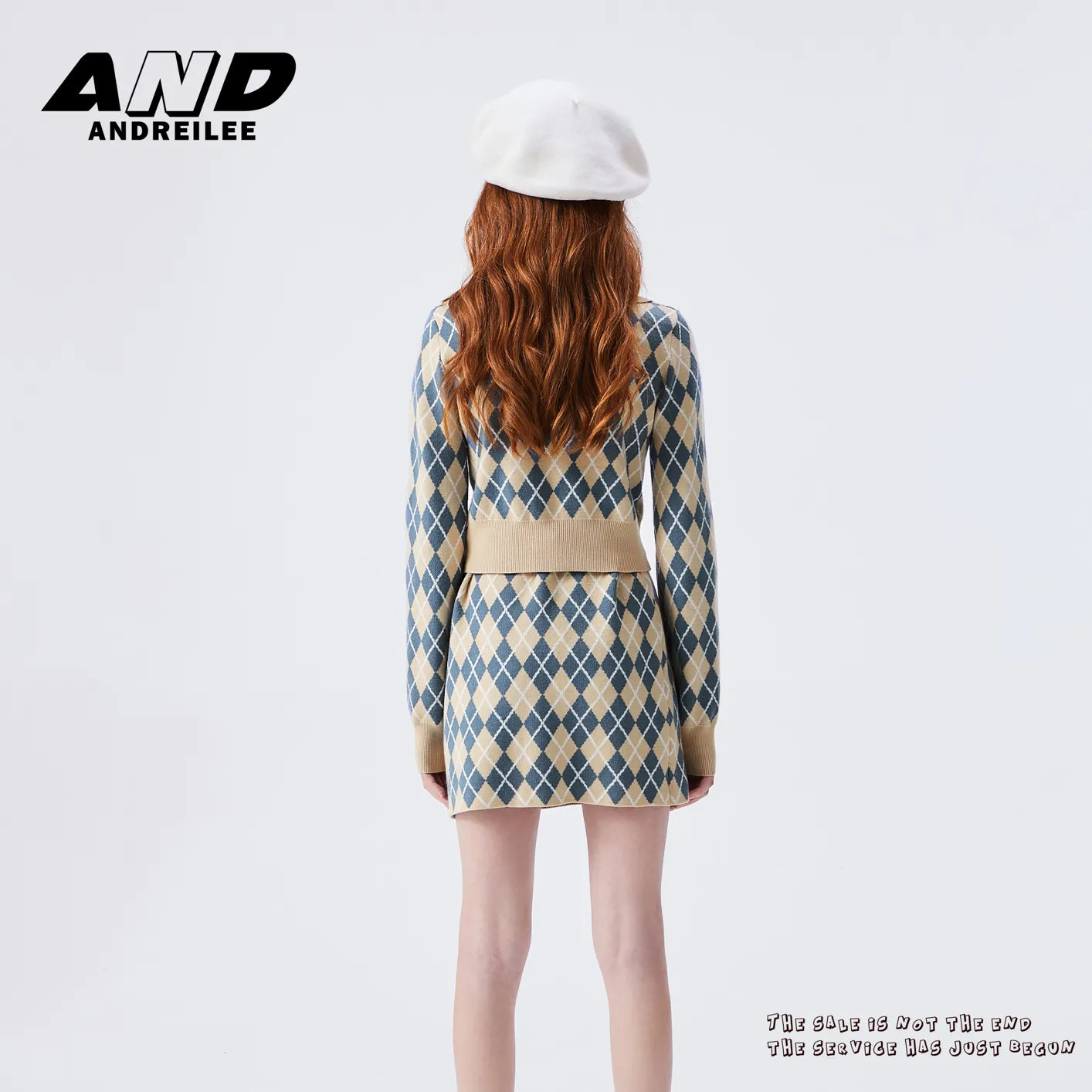 Rhombus Knit Cardigan & Skirt Set