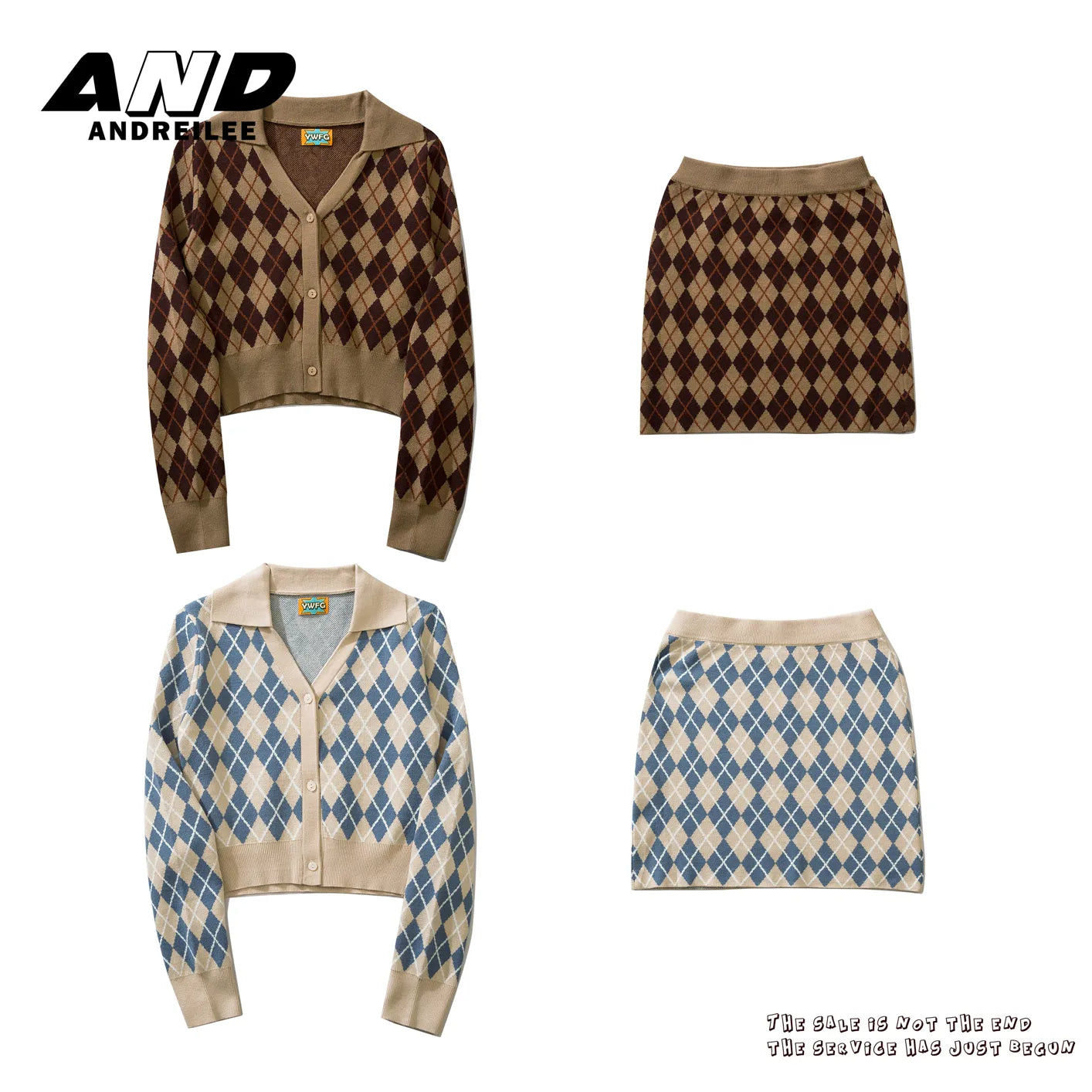 Rhombus Knit Cardigan & Skirt Set