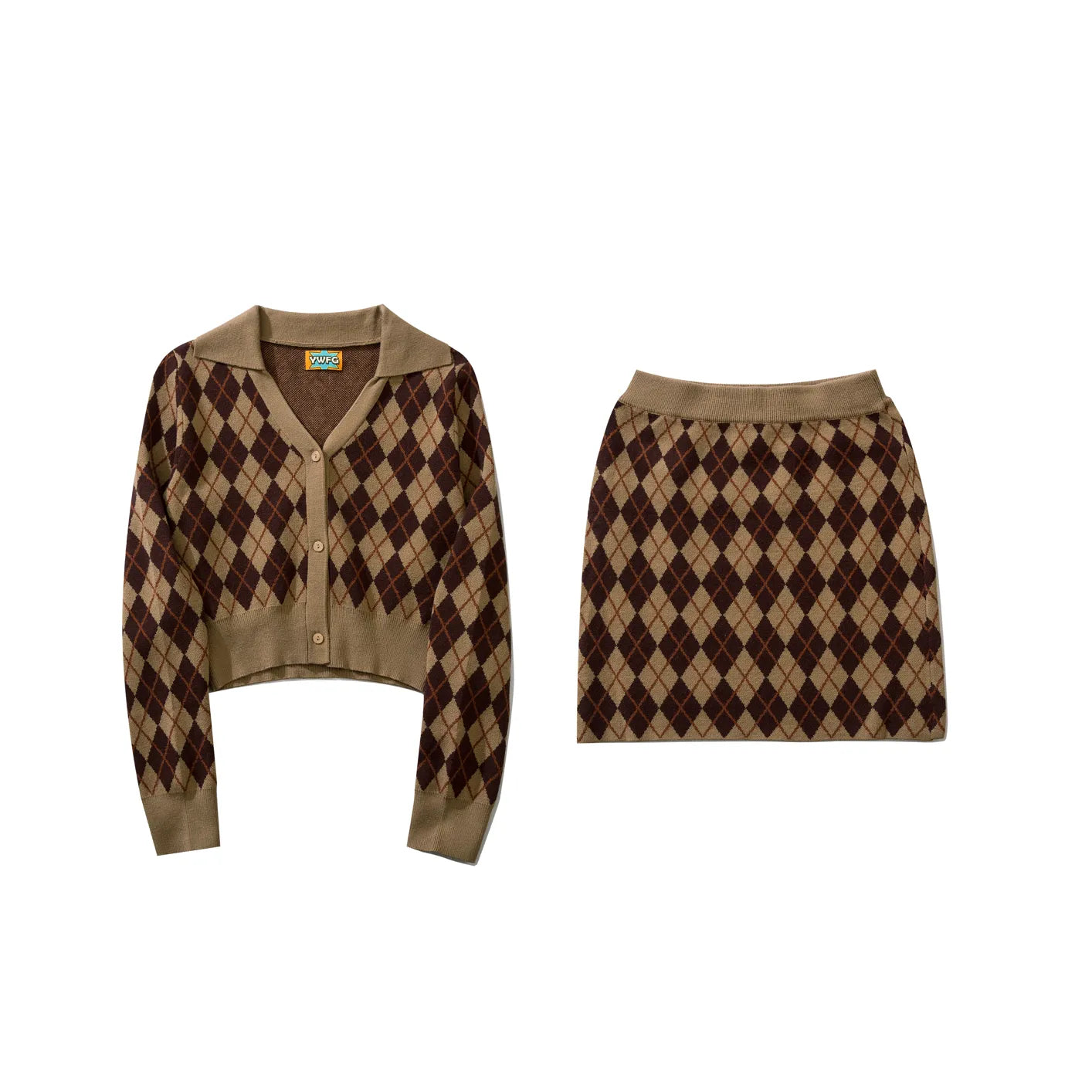 Rhombus Knit Cardigan & Skirt Set