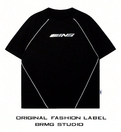 ANDREILEE COLLEGE STYLE SPLICED SPORTS T-SHIRT