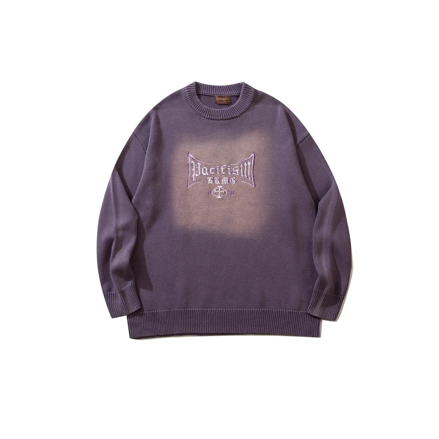 Washed Distressed Embroidered Sweater: Casual Loose