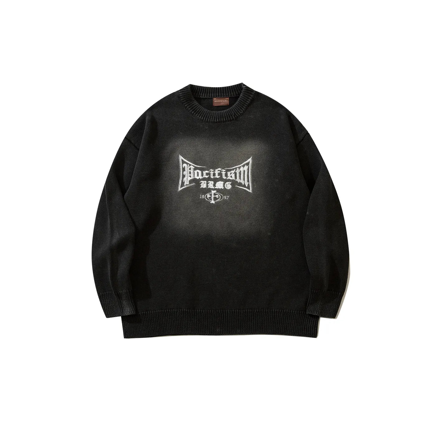 Washed Distressed Embroidered Sweater: Casual Loose
