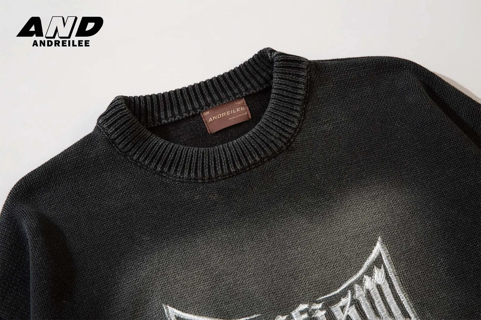 Washed Distressed Embroidered Sweater: Casual Loose
